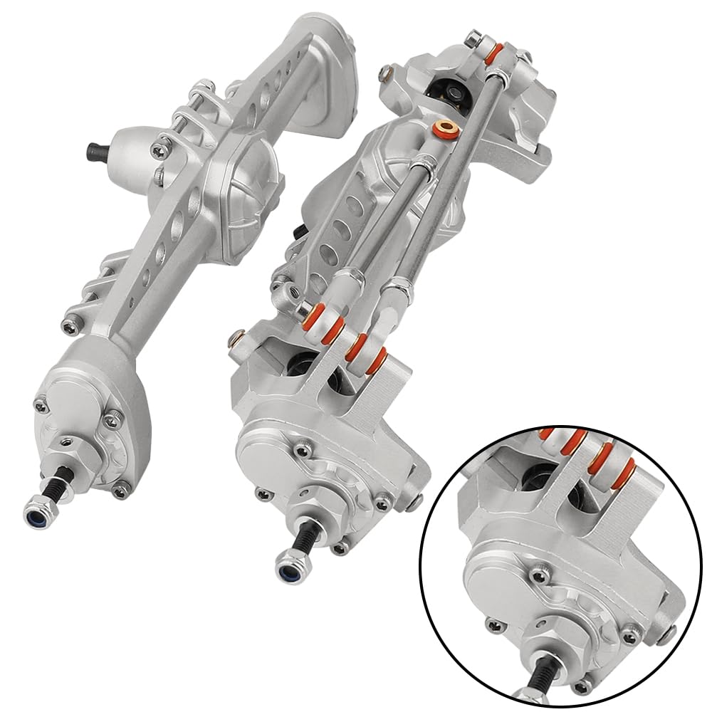 Pothyes CNC Metal Front and Rear Portal Axles for 1/10 RC Crawler Car Axial SCX10 III AXI03006 AXI03007 Wrangler JL AR45 Axle Upgrade Part (Silver)