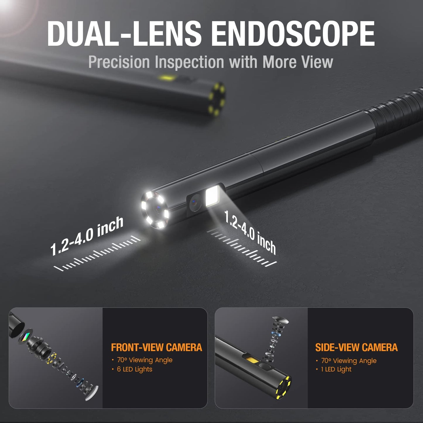 Teslong Endoscope Replacement Cable with Light, Dual Lens Inspection Camera 5.5mm/0.21inch Waterproof Probe Compatible with NTS500, NTS300(3.3FT)
