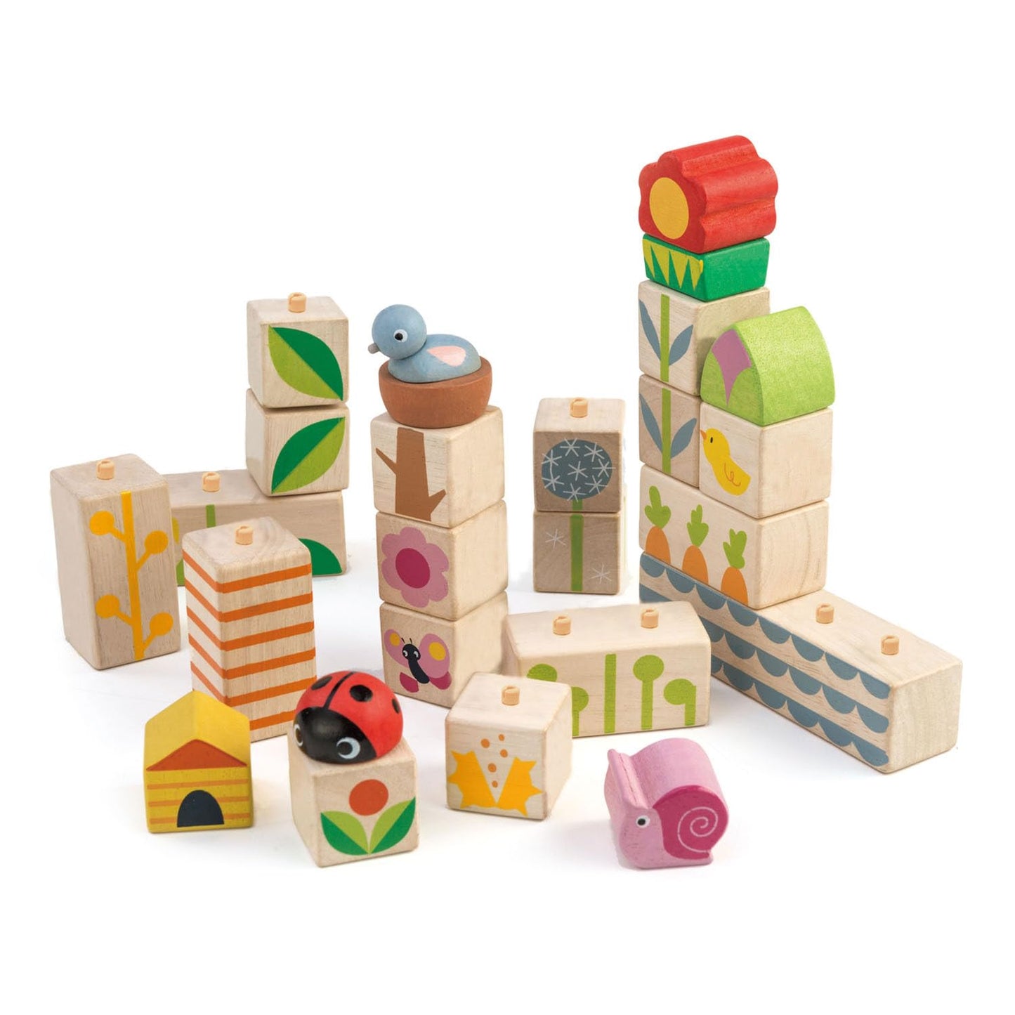 Tender Leaf Toys - Garden Blocks - Decorative Garden Graphics - Includes 25 Pieces Wooden Toy Blocks - Premium Quality Building Blocks, Strength & Creative Play - 18m+