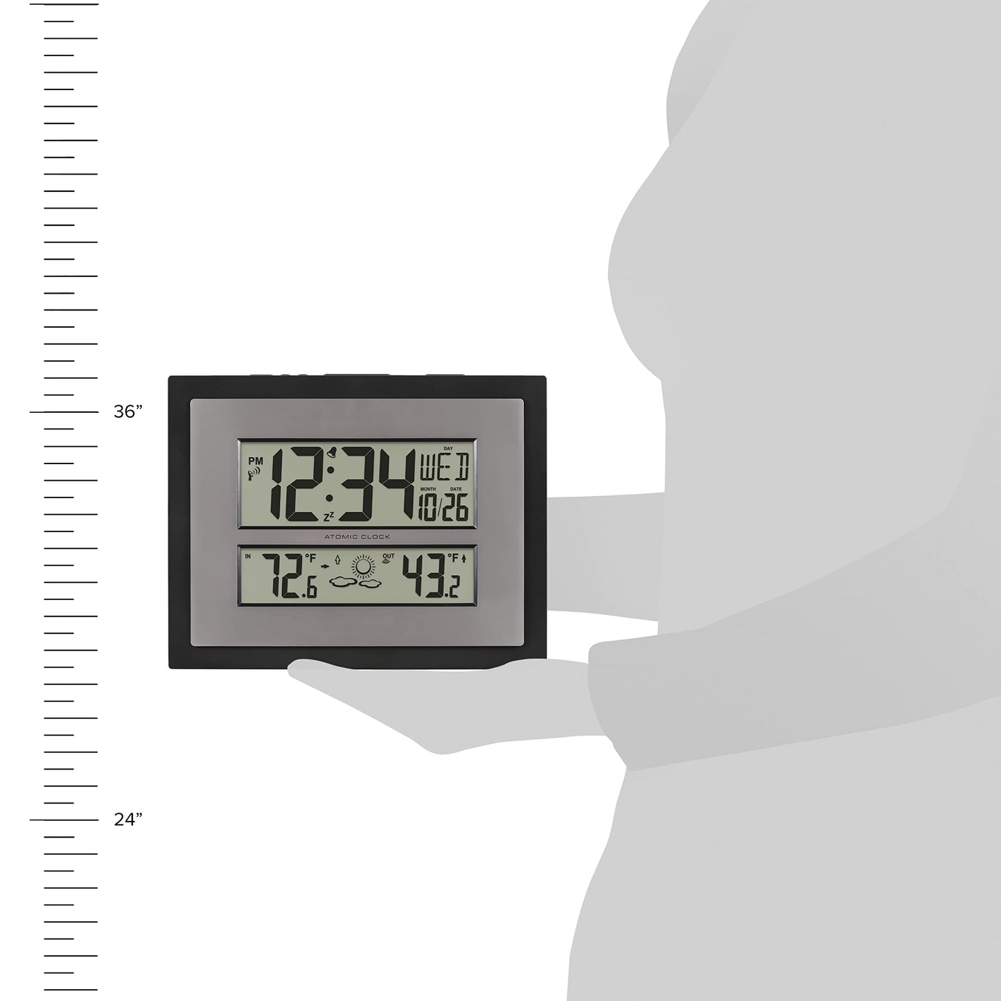 La Crosse Technology 512-85937-INT Atomic Digital Wall Clock with Temperature & Forecast in Gray/Silver