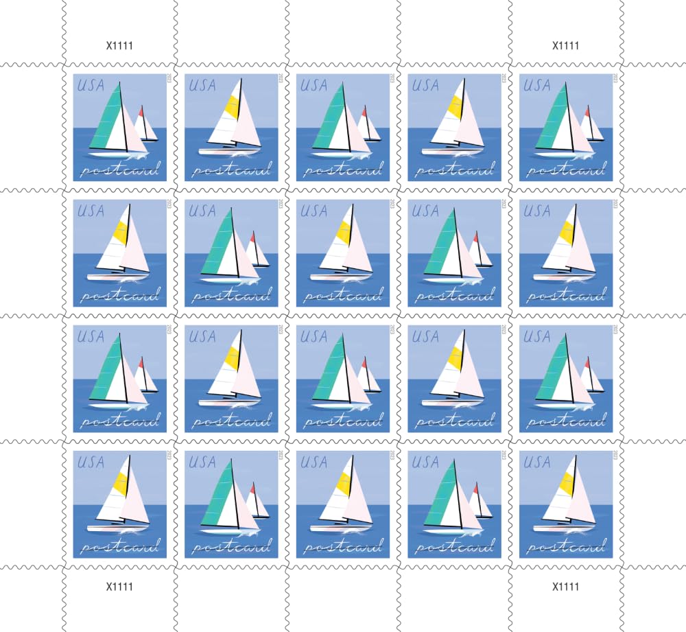 United States Postal Service Sailboats 2023 Blue Rectangular Postcard Stamps (2 Sheets of 20)
