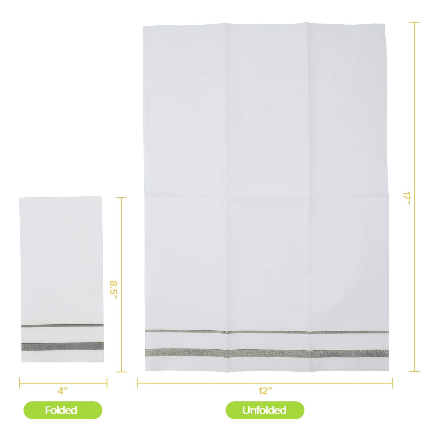 FOCUSLINE 200 Linen Feel Disposable Bathroom Napkins, Soft and Absorbent Paper Guest Towels, Cloth-Like Hand Towels Decorative Paper Napkins for Parties, Weddings, Dinners or Events, Silver, 12" x 17"