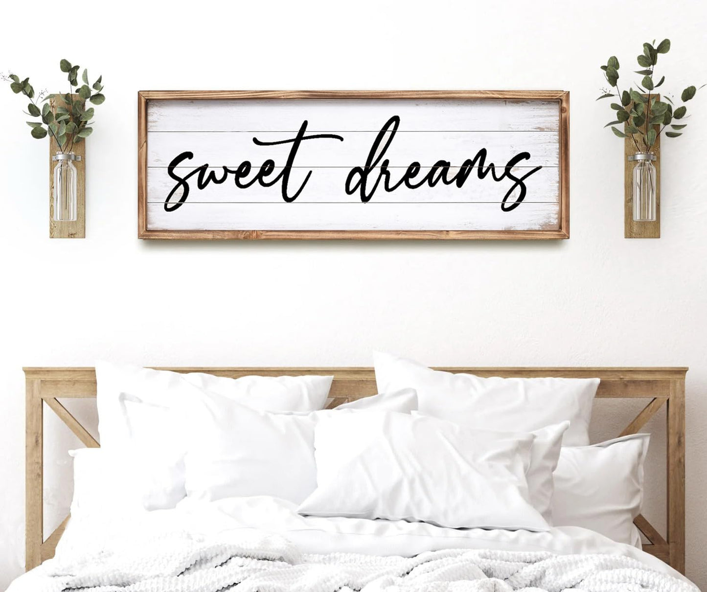 UPPER DECOR Sweet Dreams Wall Decor Above Bed 42''×15'' Large Bedroom Wall Sign Farmhouse Bedroom Sign Wood Framed Guest Room Decor Master Bedroom Wall Decoration