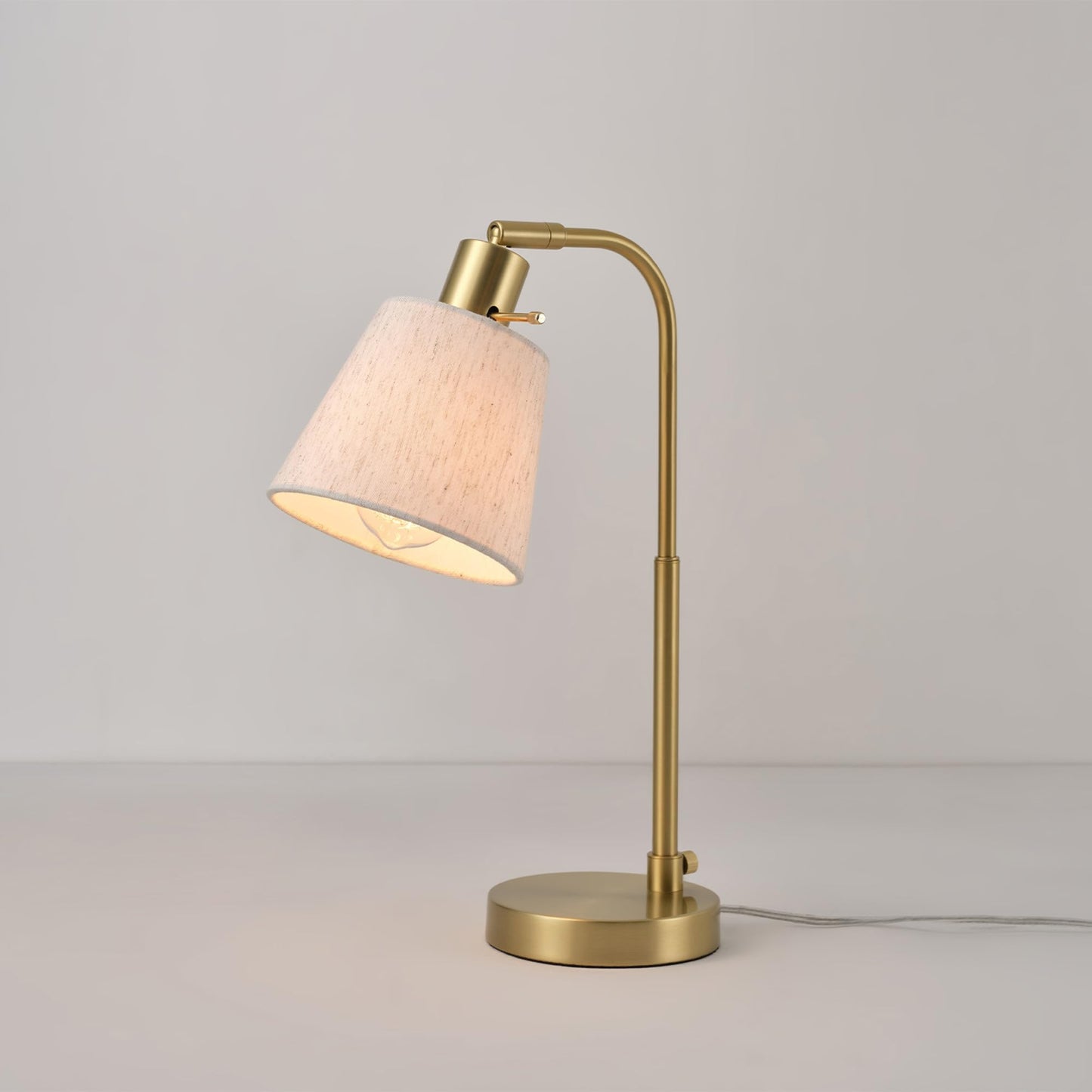 Globe Electric 61000057 16" Desk Lamp, Matte Brass Finish, White Shade, Adjustable Pivot Joint, Rotary Switch on Socket, Modern Lighting for Bedroom or Office, Indoor Lights, E26 Base