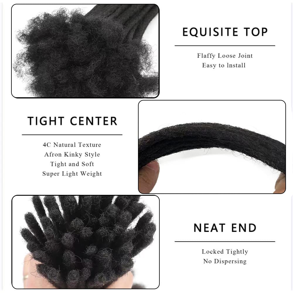 6 Inch 0.4cm Thickness Dreadlock Extensions Human Hair 30 Strands Locs Extensions Real Human Hair, Natural Black for Women Men Kids Full Handmade Permanent Locs Can Be Dyed and Bleached