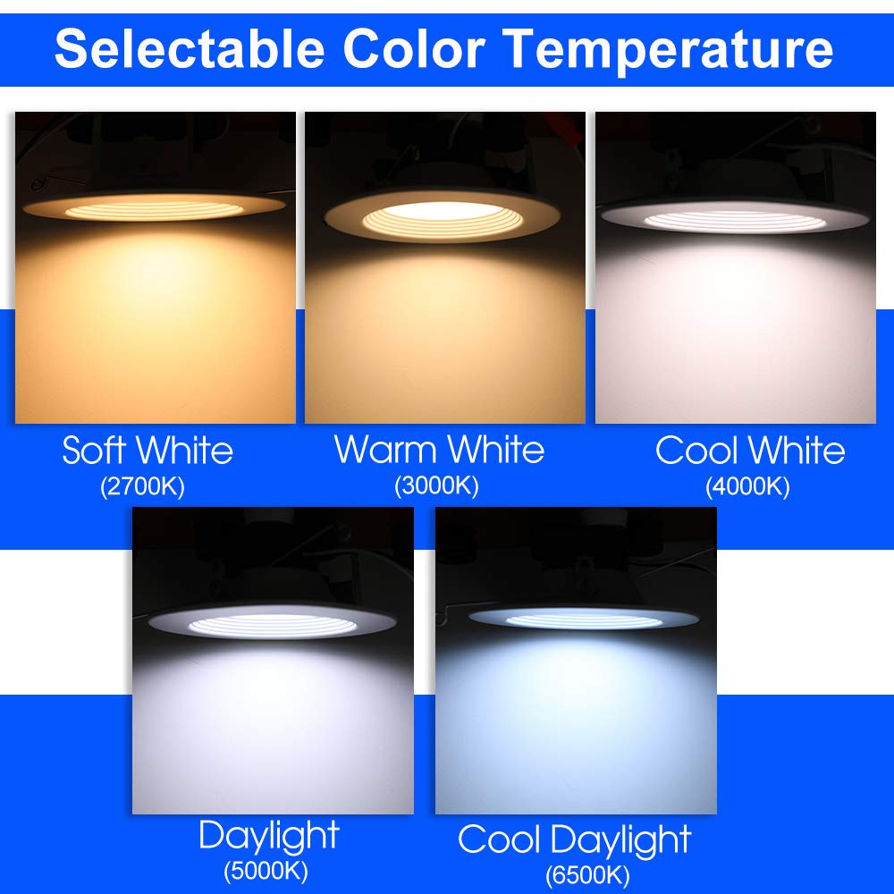 12 Pack 5/6 Inch 5CCT LED Recessed Downlight, Can Lights with Baffle Trim, Wet Rated, E26 Base, 10.5W=85W, CRI 90, Dimmable, Simple Retrofit Installation, Energy Star & ETL Listed