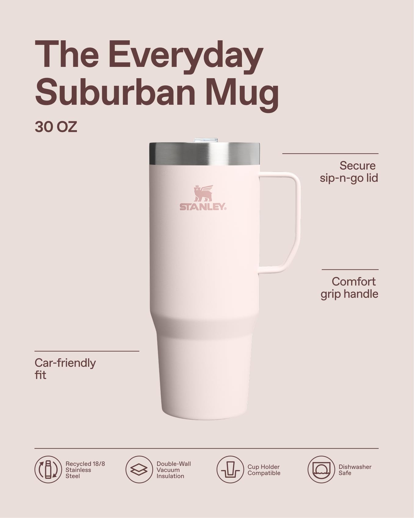 STANLEY The Everyday Suburban Mug | 30 oz | Drink Through Lid | Cup for Coffee, Tea and Drinks | Insulated Stainless Steel Coffee Mug | BPA-Free | Black 2.0