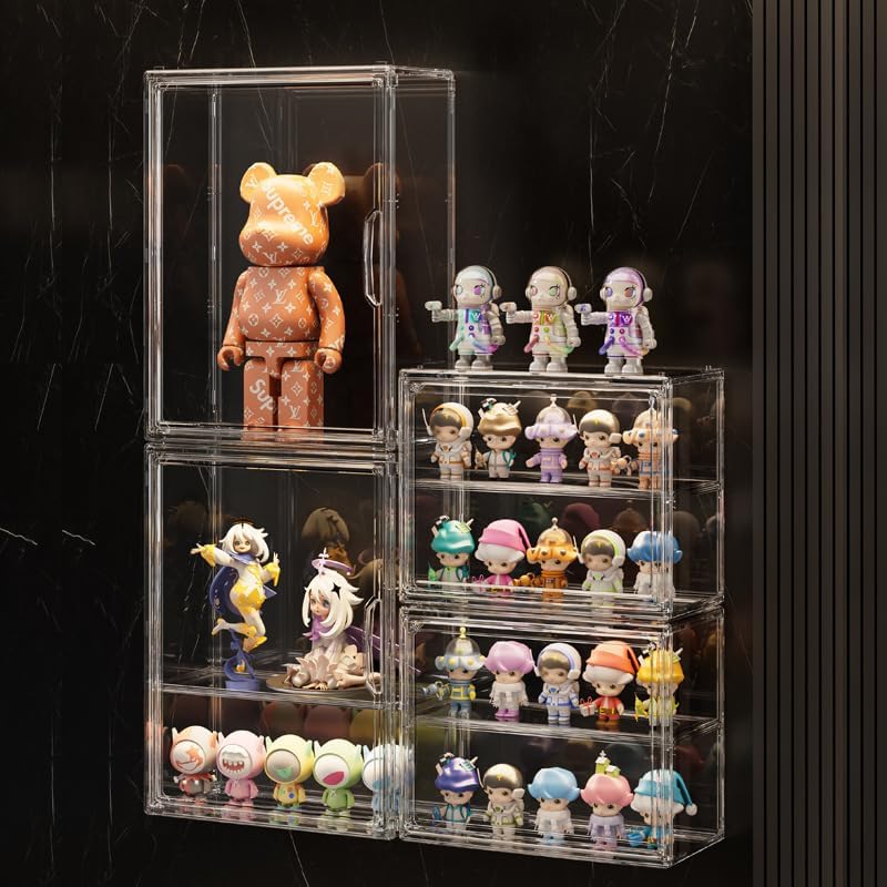 BOHOIDEE 2Pack 3 Tiers Clear Display Case for Figures, Acrylic Storage Organizers Box with Magnetic Door, Wall-Mounted Dustproof Showcase for Collectibles Action Figure