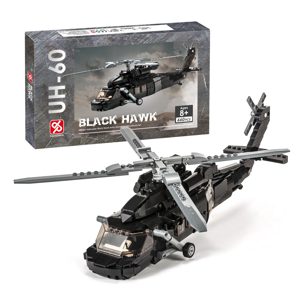 DAHONPA UH-60 Helicopter Black Hawk Medium Utility Military Army Airplane Building Bricks Set, 660+ Pieces Air-Force Build Blocks Toy, Gift for Kid and Adult