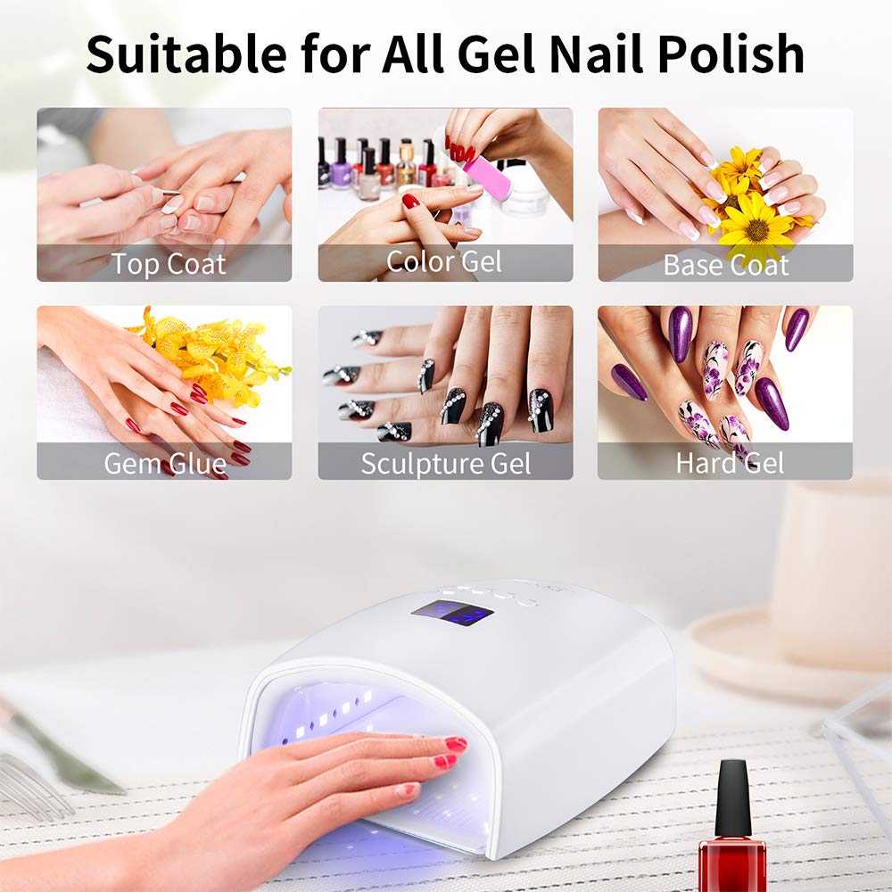 Ayshone 48W Rechargeable UV LED Nail Lamp,Cordless Professional Gel Nail Lights Nail Art Manicure Tools for Home and Salon (White)