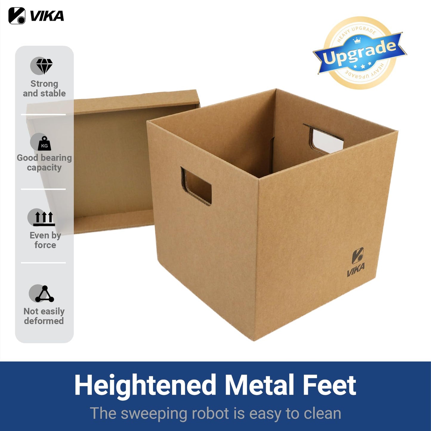 VIKA Vinyl Record Storage Box & Moving Box – Sturdy Cardboard with Removable Lids and Handles, Holds 60 Records/Laser Discs Each - Set of 4 Boxes (Kraft)