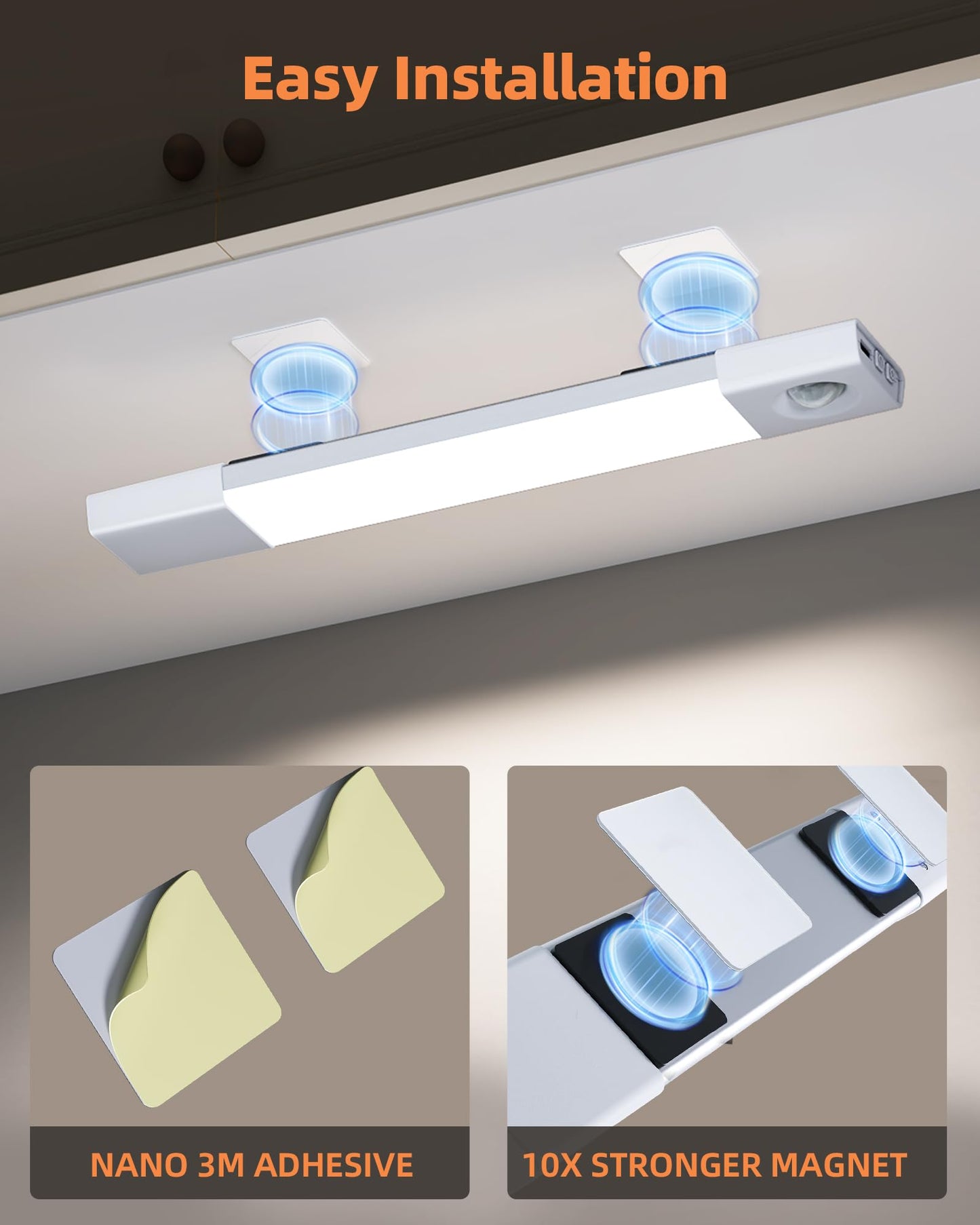 EZVALO 6-Pack Under Cabinet Lighting, Wireless Closet Lights, 50 LED Rechargeable Motion Sensor Light, Dimmable, 3 Color Temperatures, 11.8 inch Counter Lights for Kitchen, Pantry, Bedroom, Wardrobe