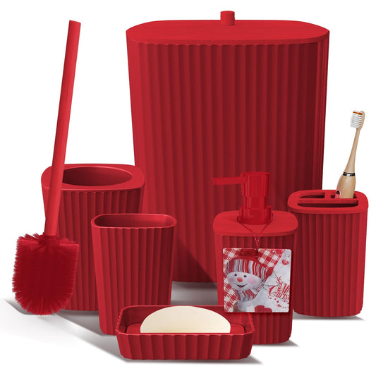 Clara Clark Bathroom Set - Christmas Bathroom Sets, Xmas Bathroom Accessories Set, Christmas Bathroom Decor, 6PC Bathroom Accessory Set with Toilet Brush, Trash Can & Soap Dispenser
