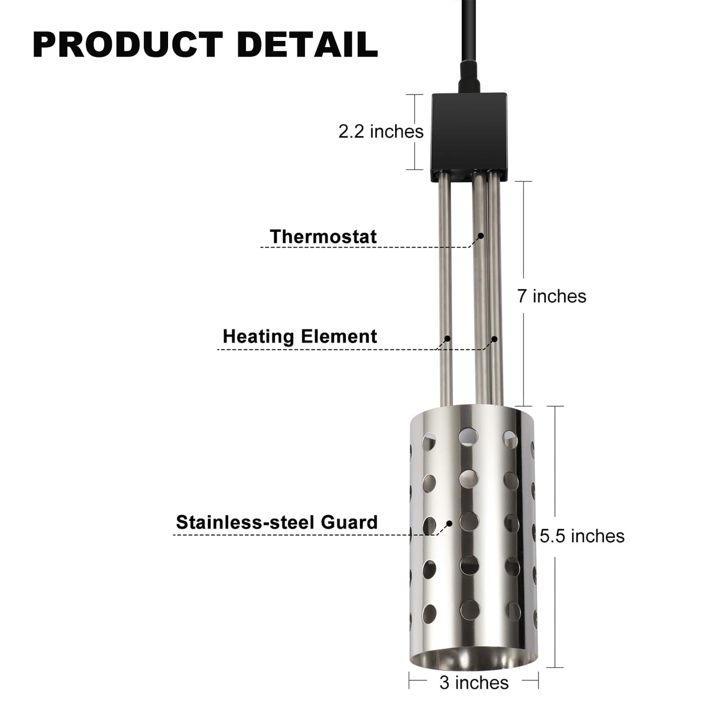 1500W UL-Listed Bucket Heater, Rust Proof Built in Temperature Controller Immersion Water Heater, Heats 5 Gallons of Water in Minutes with Auto Shutoff, for Home Outdoor Camping and Winter Job