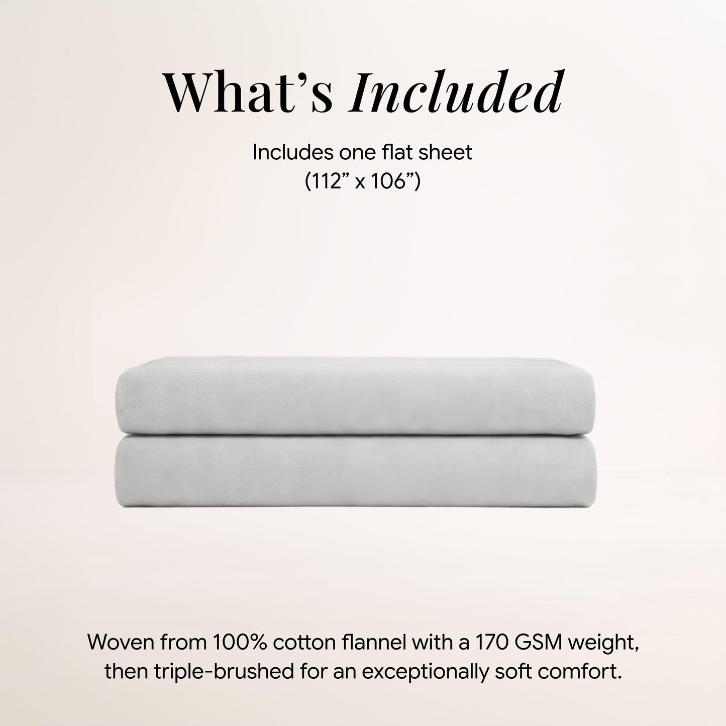 Tribeca Living King Cotton Flannel Flat Sheet Only 170-GSM - Oversized 112 x 106 Inch Dimensions for Generous Bed Coverage - Soft Breathable Bedding in Silver Grey