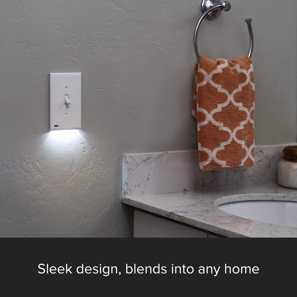 2 Pack - SnapPower SwitchLight - LED Night Light - for Single-Pole Light Switches - Switch Plate with LED Night Lights - Adjust Brightness - Auto On/Off Sensor - (Toggle, White)