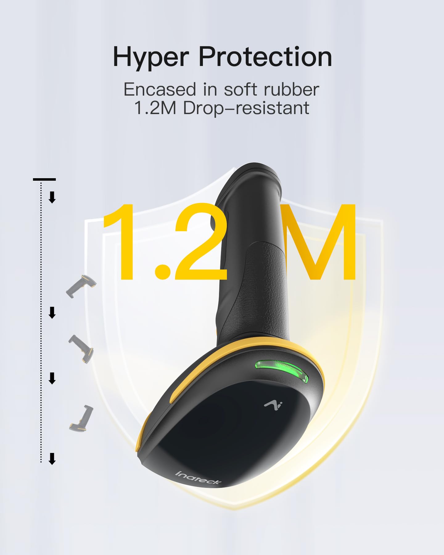 Inateck Bluetooth Barcode Scanner 2D, Wireless 2D QR Code Scanner with 2600 mAh Battery and Smart Charging Base, Handheld Scanner Support AI, APP, SDK, BCST-36