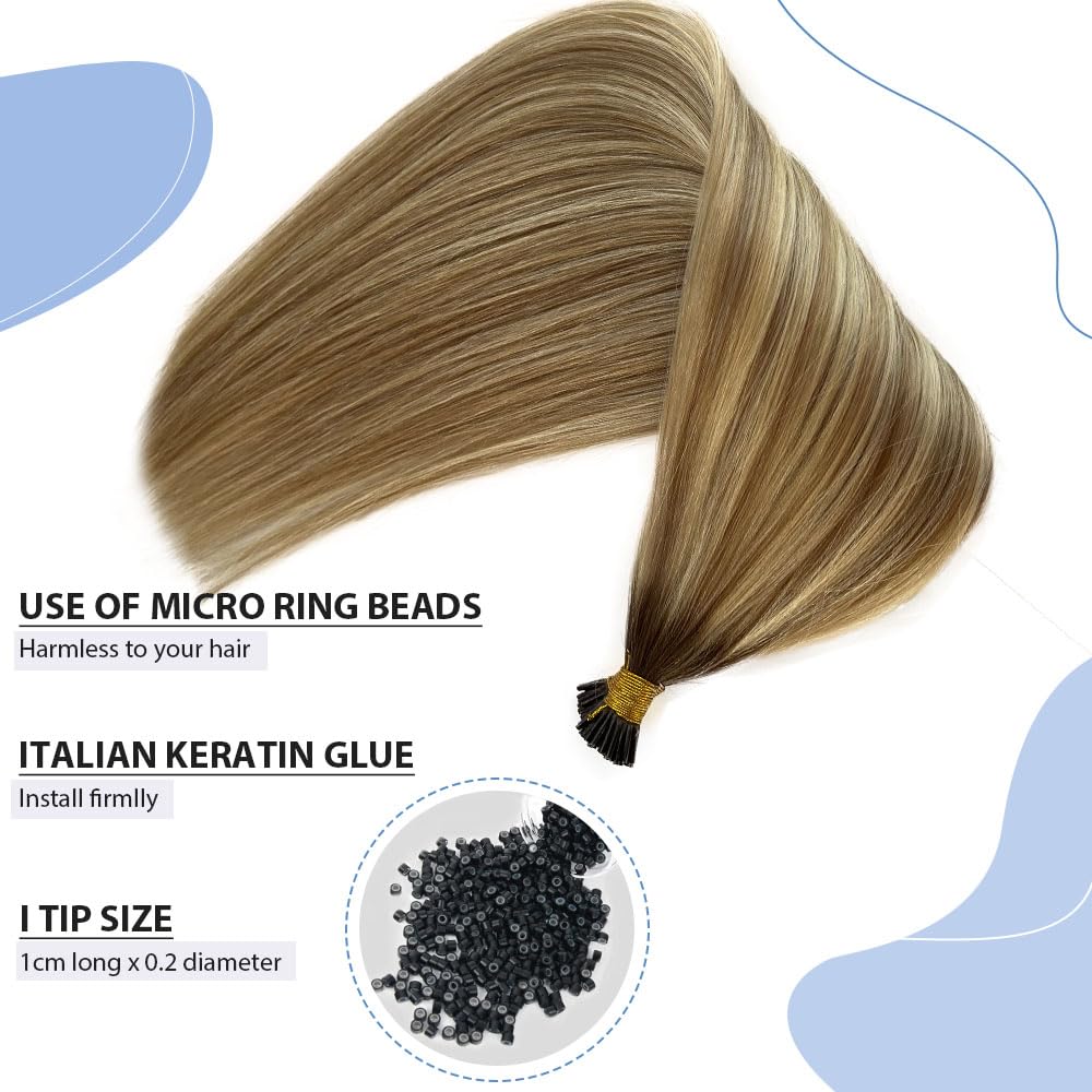 Silver I Tip Hair Extensions Human Hair 18 Inch I tip Keratin Hair Extensions Pre Bonded I Tip Hair Extensions 50Strands 50G Silver Real Hair Cold Fusion Silver Micro Bead Hair Extensions for Women