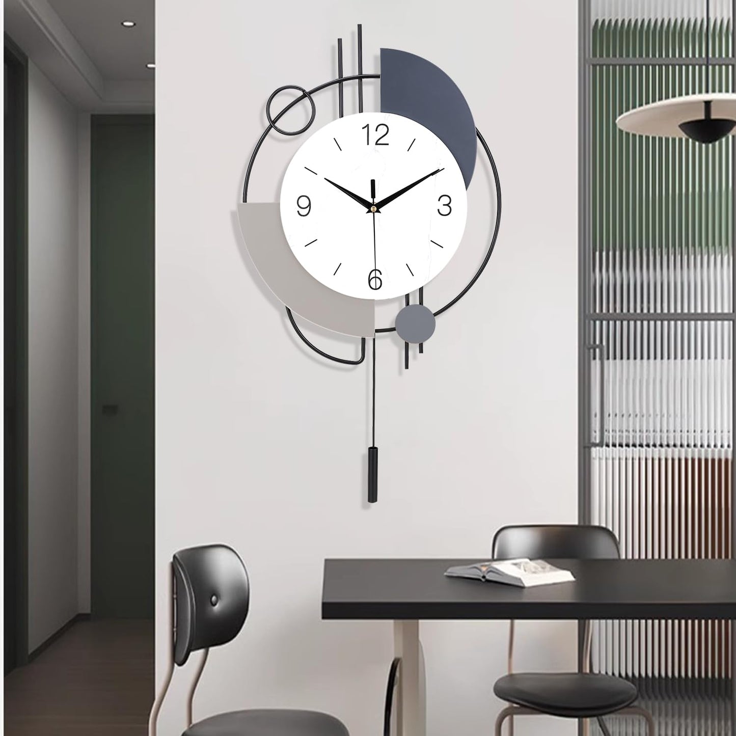 Dankeit Decorative Wall Clock with Pendulum,Silent Non-Ticking Quartz Battery Operated,Large Wall Clock for Living Room,Kitchen,Home,Bathroom,Bedroom Wall Decor,20x33.5 inch(Black)