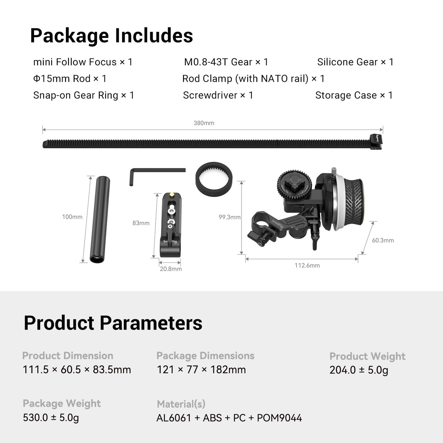 SmallRig Mini Follow Focus with A/B Stops & 15mm Rod Clamp and Snap-on Gear Ring Belt for DLSRs and Mirrorless Cameras, Fits Different Diameter Lenses Up to 114mm - 3010C