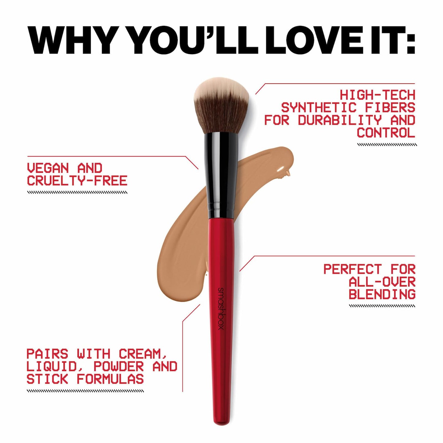 Smashbox Blurring Foundation Brush | Dome-Shaped Makeup Tool for Blending Liquid, Cream + Powder Formulas for natural coverage