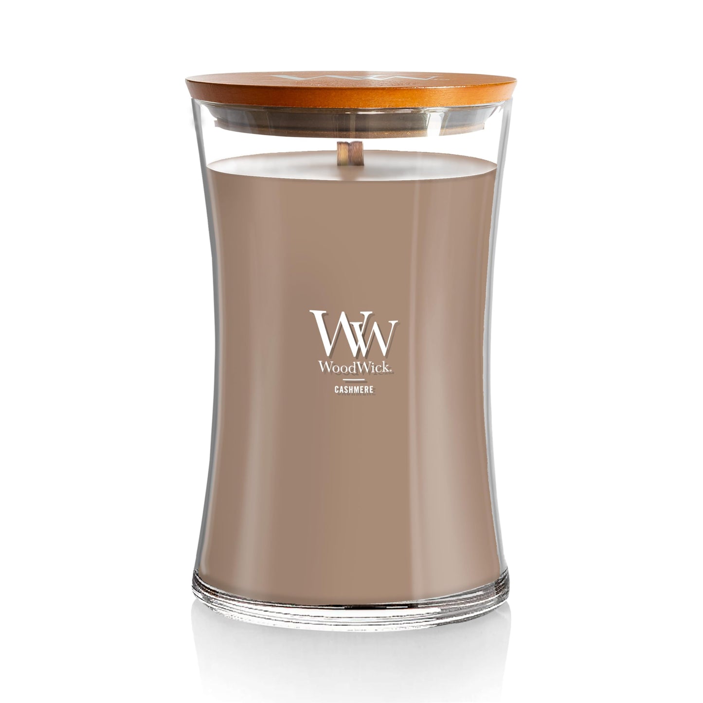 WoodWick Cashmere Holiday Candle Gifts for Women and Men, 21.5 oz Large Hourglass Candle with Crackling Wick