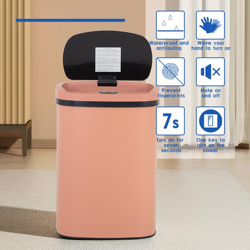 FDW Garbage Can 13 Gallon 50 Liter Kitchen Trash Can for Bathroom Bedroom Home Office Automatic Touch Free High-Capacity with Lid Brushed Stainless Steel Waste Bin