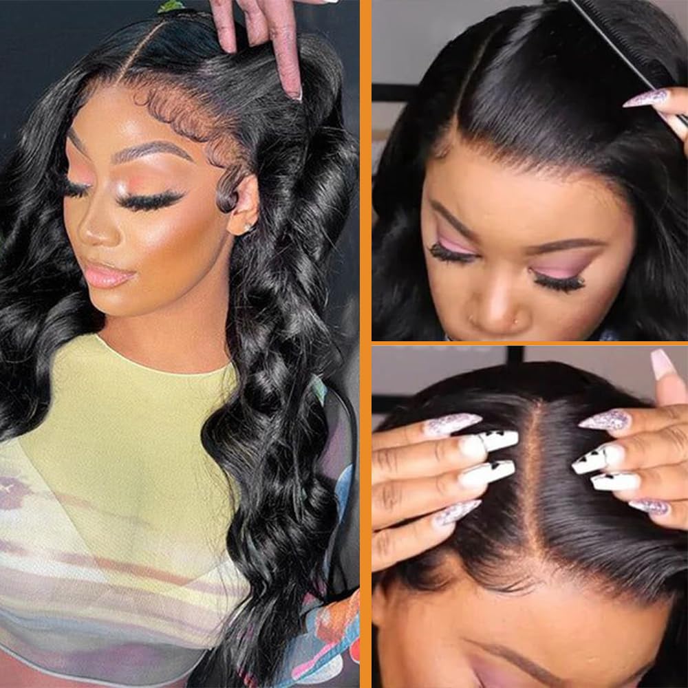 FASCARA 13x4 Body Wave Lace Front Wigs Human Hair Pre Plucked 180% Density HD Transparent Lace Frontal Wigs Human Hair for Women 9A Glueless Wig Human Hair with Baby Hair 18 Inch Natural Color