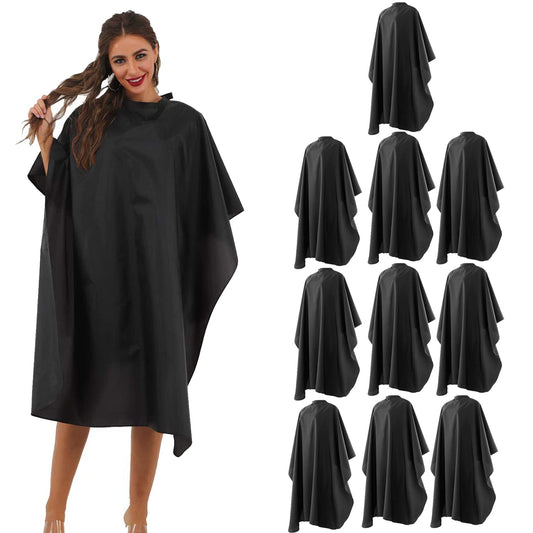 BSFHH Black Barber Cape - Professional Nylon Waterproof Salon Cape, 59" x 47", 10 Pack