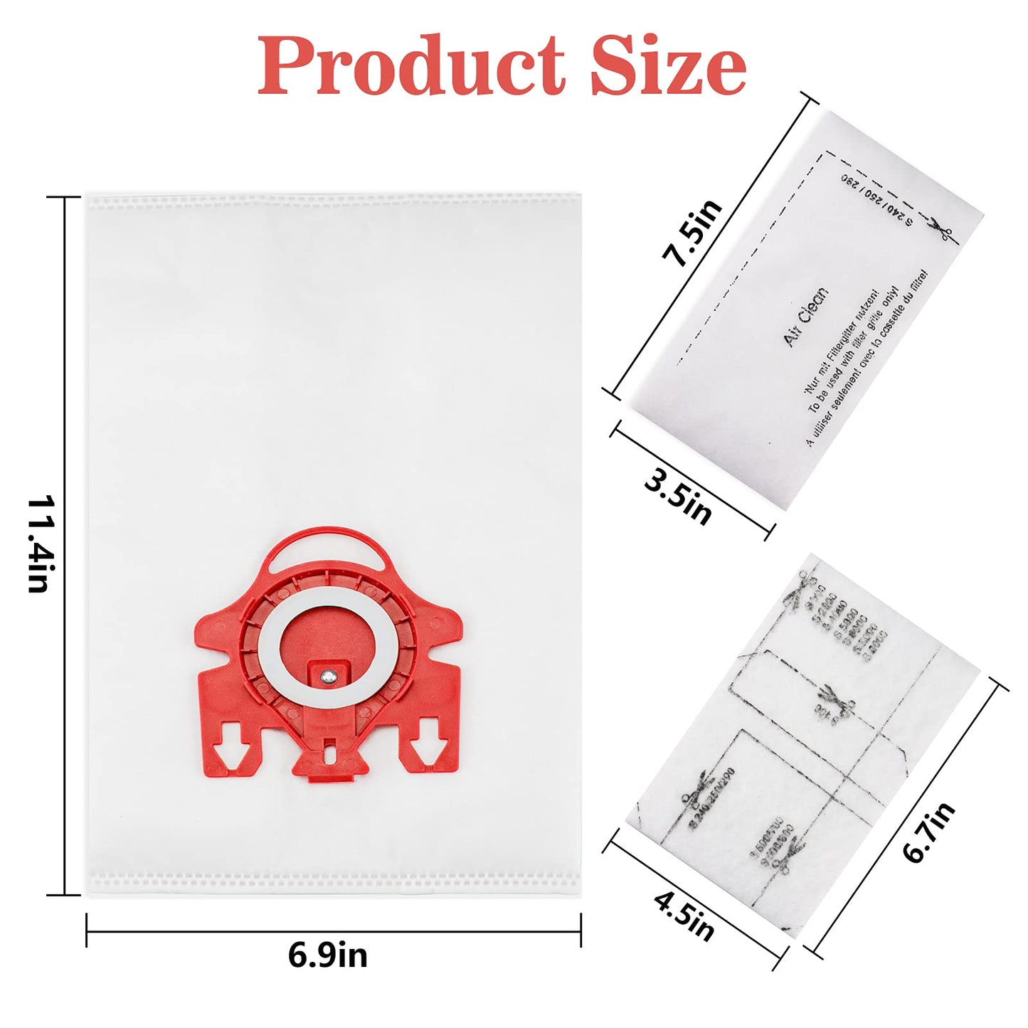 3D Airclean Dust Bags Replacement for Miele FJM Vacuum Compact C2 Compact C1 Complete C1 S241 S290 S300i S500 S700 S4 S6 Series (Pack of 10) with 3 Motor Protection Filters 3 Air.Clean Filters