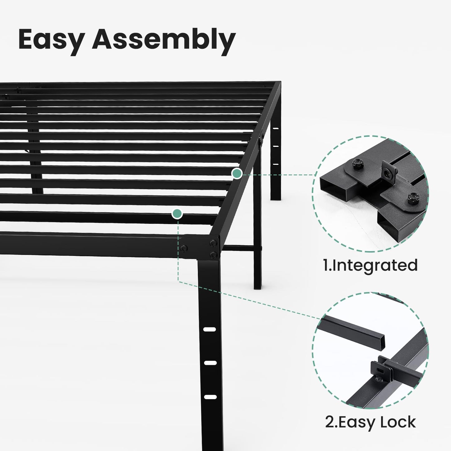 Sweetcrispy Full Size 18 Inch Platform Bed Frame, Heavy Duty Metal Foundation Frame, Noise-Free Sturdy Steel Slats, Underbed Storage, No Box Spring Needed, Quick Setup