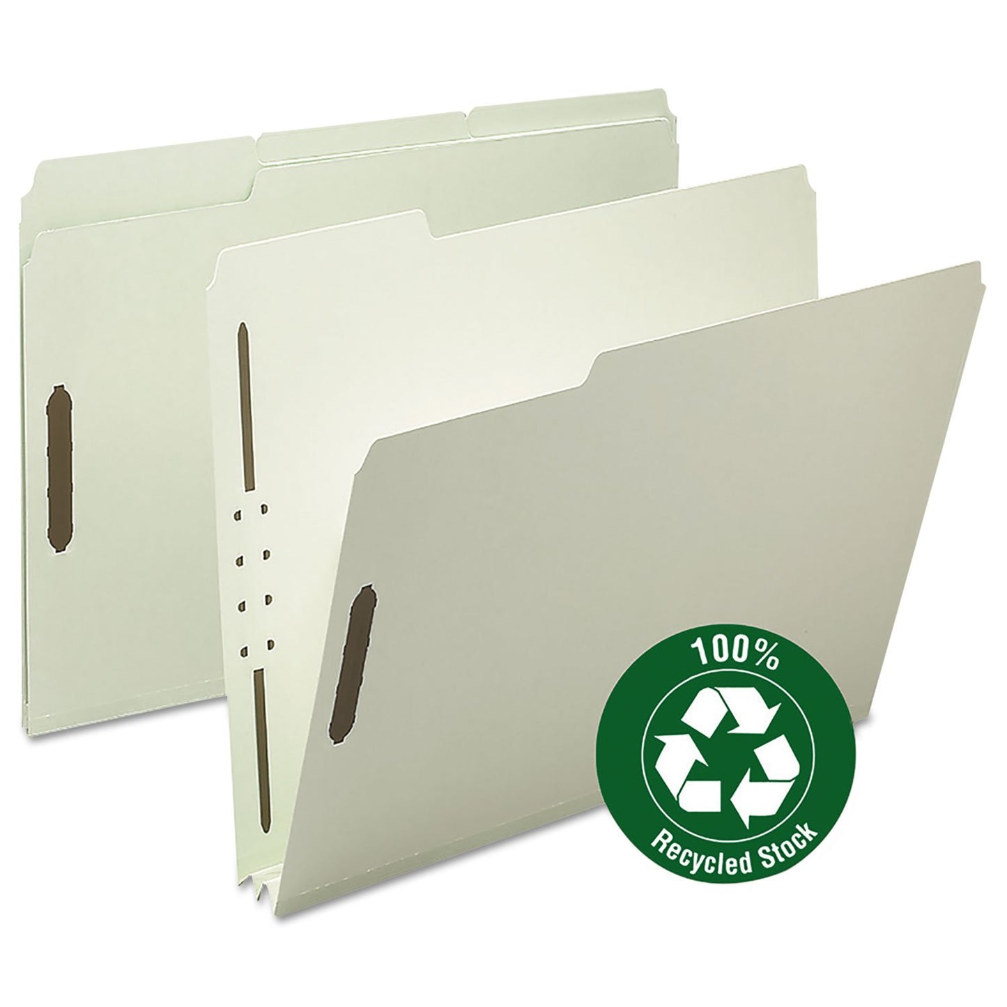 Smead 100% Recycled Pressboard Fastener File Folder, 2 Fasteners, 1/3-Cut Tab, 2" Expansion, Letter Size, Gray/Green, 25 per Box (15004)