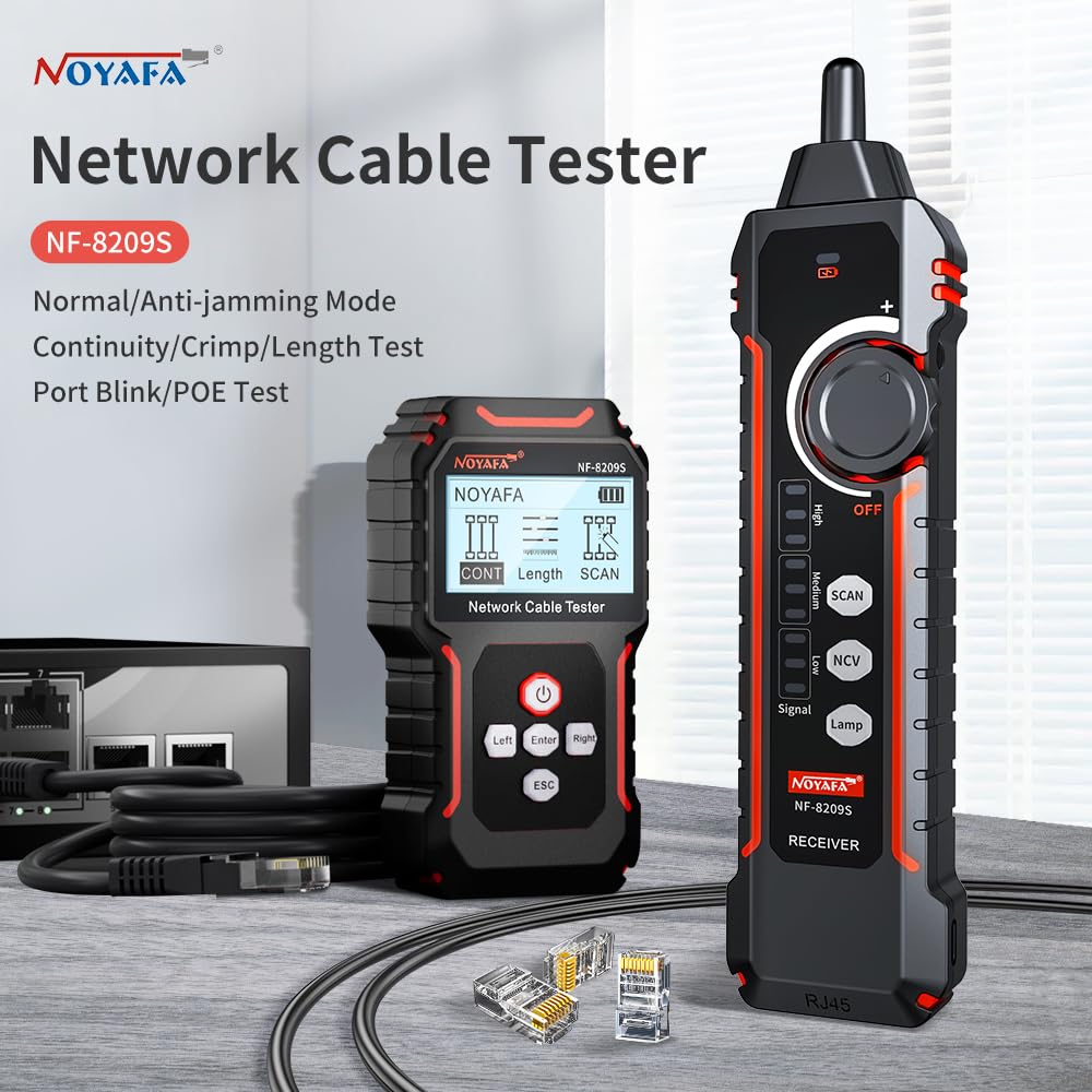 NOYAFA NF-8209S Upgrade Advanced Network Cable Tester with PoE& NCV, Cable Length Test, Port Flashing, Multifunction Anti Interference Scanning Modes Wire Tracker
