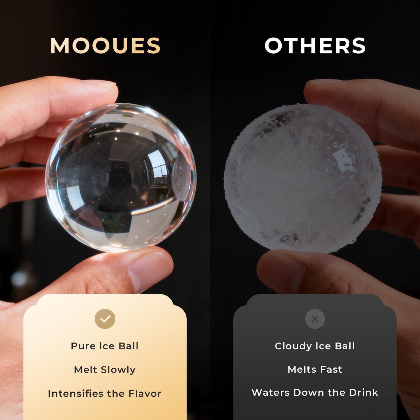 Mooues Clear Ice Cube Maker, 8 Large Whiskey Ice Cubes Mold, 2 Inch Silicone Ice Cube Tray, Easy-Release Sphere Ice Maker,Bourbon Gifts For Men Dad Boyfriend Boss Who Have Everything