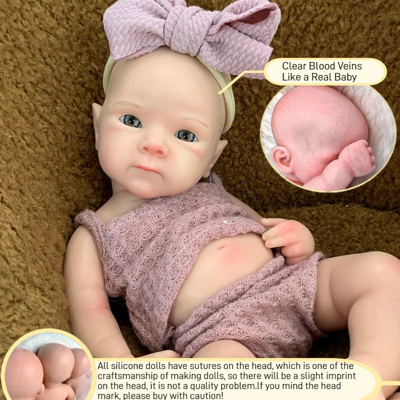 Yokyyi Reborn Baby Doll - 13 Inch Bettie, Anatomically Correct, Realistic Soft Silicone Doll with Dark Pink Bow Dress