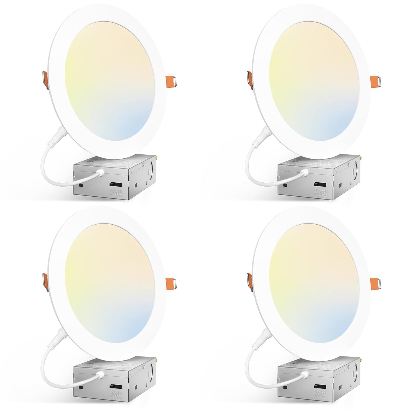 Amico 4 Pack 7 Inch 5CCT Ultra-Thin LED Canless Recessed Ceiling Light with Junction Box, 2700K/3000K/3500K/4000K/5000K Selectable, 15W=100W, 1300LM High Brightness, Dimmable Wafer Downlight-ETL&FCC