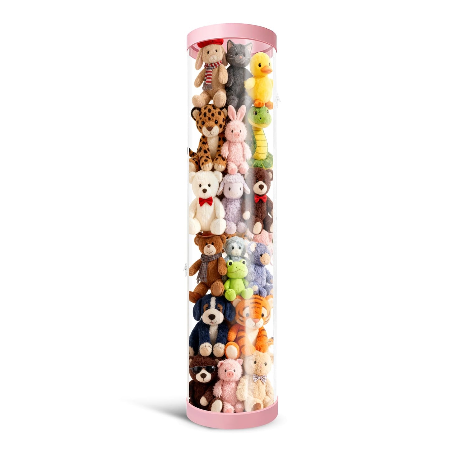 Mocuba Stuffed Animal Storage Tube, Dust-Resistant 47x11 Inches Large Capacity Toy Storage Organizer with Zipper, Easy Assembly & Space Saving for Plush Toys, Playrooms Living Rooms Bedrooms Pink