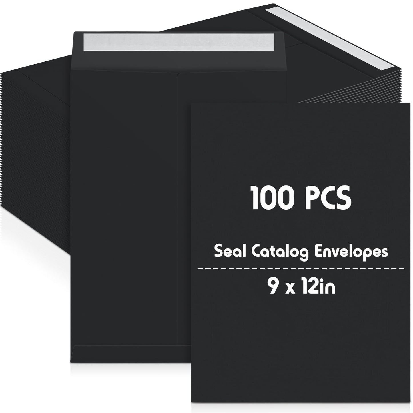 Janlaugh 100 Pcs 9'' x 12'' Catalog Envelopes Self Adhesive 32lb Manila Envelopes Kraft Peel & Seal for Secure Mailing Storage Organizing for Office Business Home(Black)