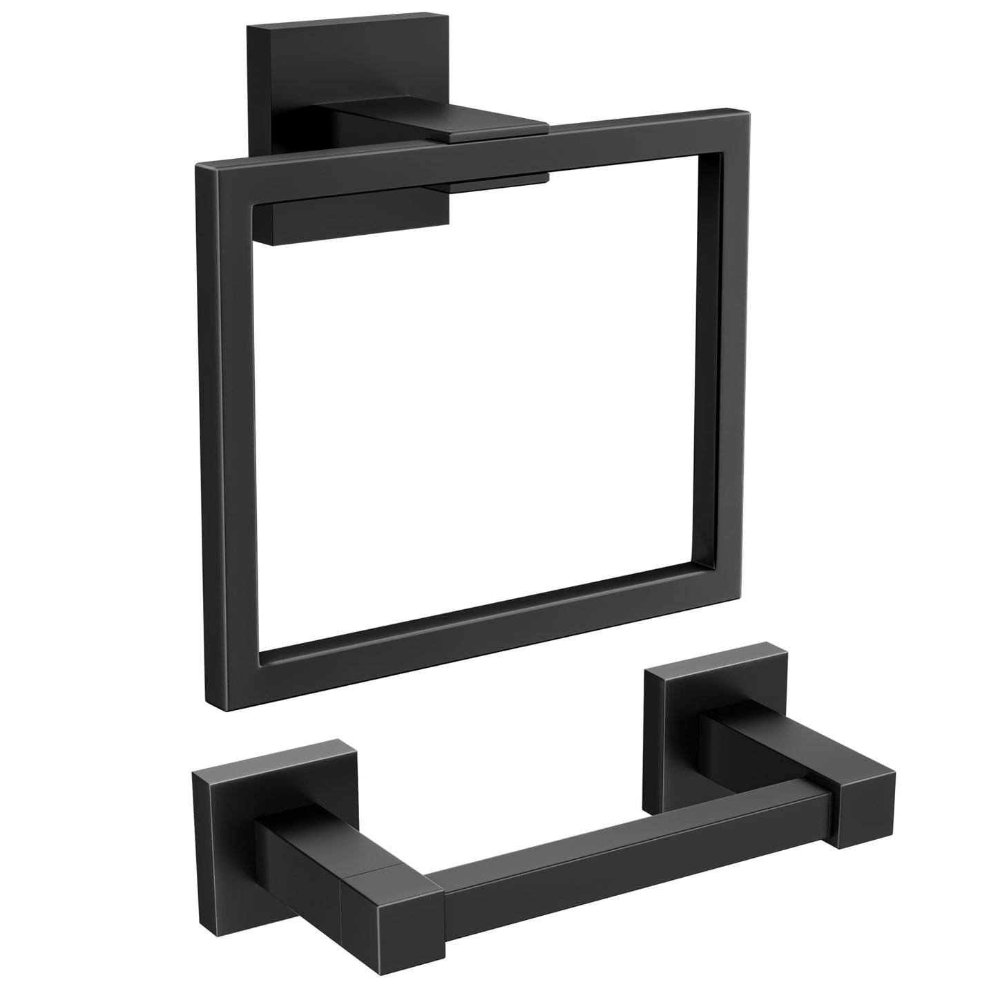 FORIOUS Toilet Paper Holder Set Wall Mount, SUS 304 Stainless Steel Pivoting Toilet Paper Holder and Towel Ring, Hand Towel Holder Set for Bathroom, Square Bathroom Hardware Set, Matte Black