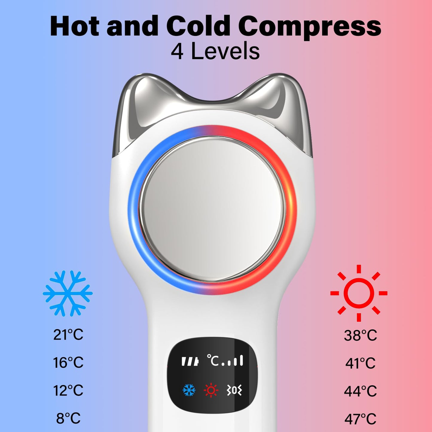 Vcycal Warming and Cooling Firming Device, Light Face Tool with Vibration, Electric Skin Care Kit, Facial Massager with 8-21°C Cold, 38-47°C Hot