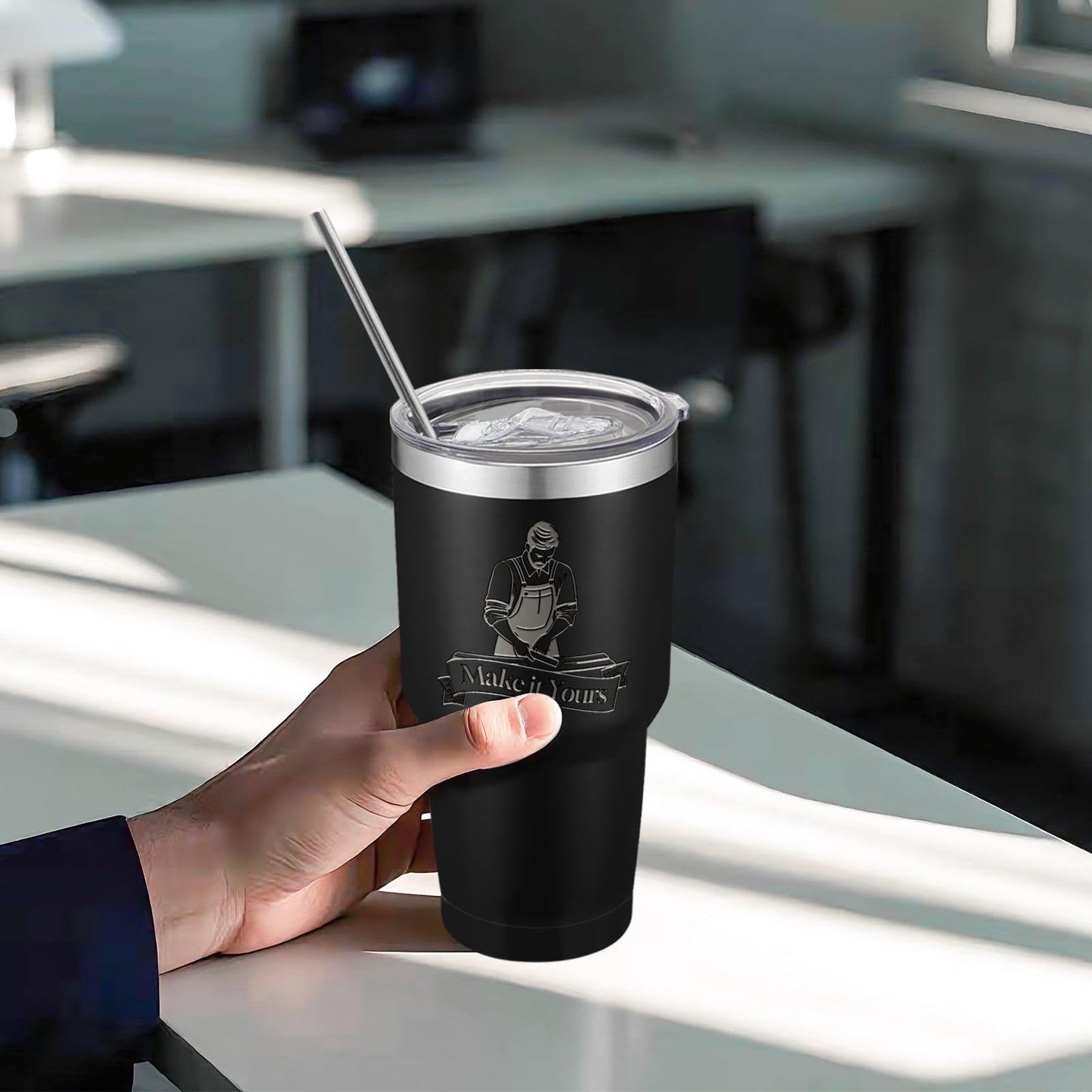 YOUKE OLA 12 Pack Insulated Tumbler Powder Coated Stainless Steel Double Wall Vacuum Travel Coffee Tumbler Cup with Lid and Straw for Laser Engrave DIY Gift 30oz Black