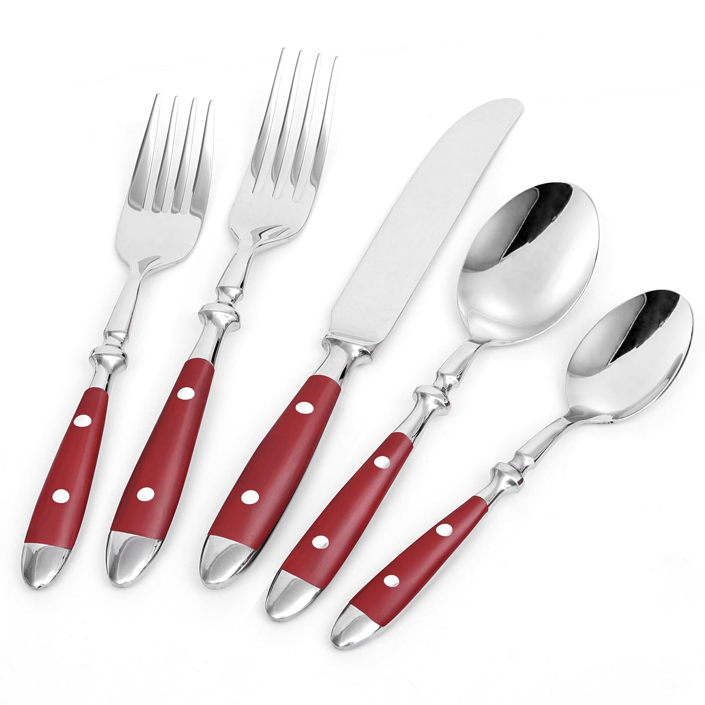 20-Piece Silverware Set for 4, High-end Everyday Flatware Set, Red Handles Cutlery Set, Retro Stainless Steel Forks and Spoons, Mirror Finished Utensil for Home Restaurant, Dishwasher Safe