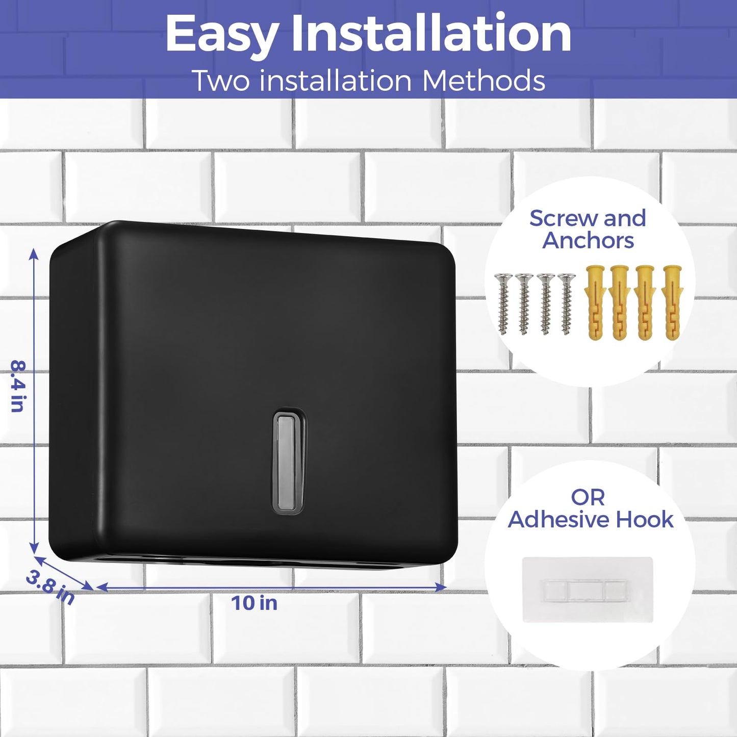 Stardrix 2-Pack Multifold Paper Towel Dispenser Wall Mount (Black) – Large Capacity C-Fold, Trifold, and Folded Commercial Hand Towel Holder for Bathroom & Restroom – Adhesive or Screw Mounted