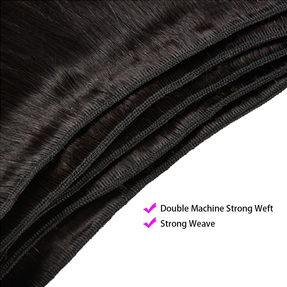 Straight 3 Bundles Human Hair Weave Bundles Long Straight Human Hair Bundles 12A Grade 100% Unprocessed Human Hair Bundles Brazilian Bundles Human Hair Natural Black Color 24 26 28 Inch