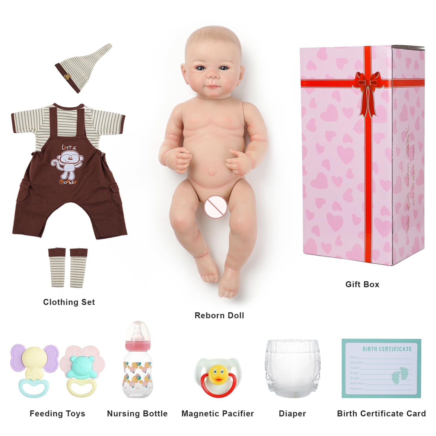 Kdudgso Realistic Reborn Baby Dolls 20" Sweet Smile Lifelike Newborn Baby Doll Full Vinyl Body Poseable Real Life Like Toddler Bebe with Birth Certificate & Feeding Kit Toys Gifts for Kids Age 3+