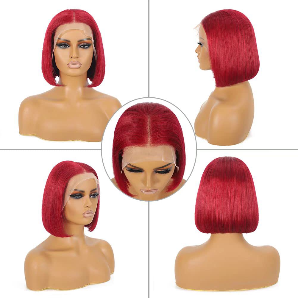 Mysyty Burgundy Bob Wigs Human Hair Natural Hairline13x4 Straight Short Bob Wig for Woman Wine Red Glueless Bob Wig Human Hair Pre Plucked 180% Density 14 Inch