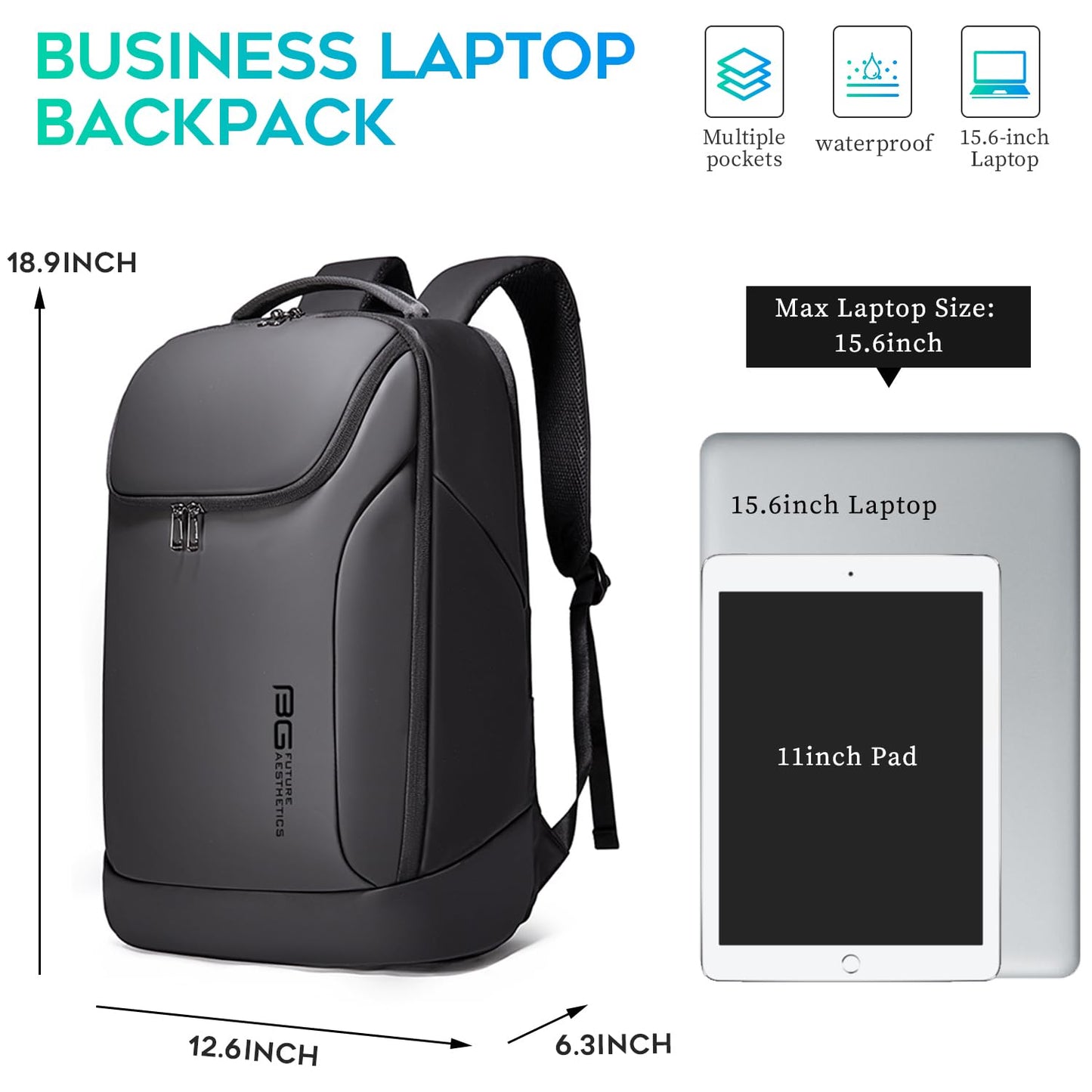 FUTURE AESTHETICS Business Smart Backpack Waterproof for women,men,Fight Approved Durable Backpack suitable as overnight and travel backpack (Black)