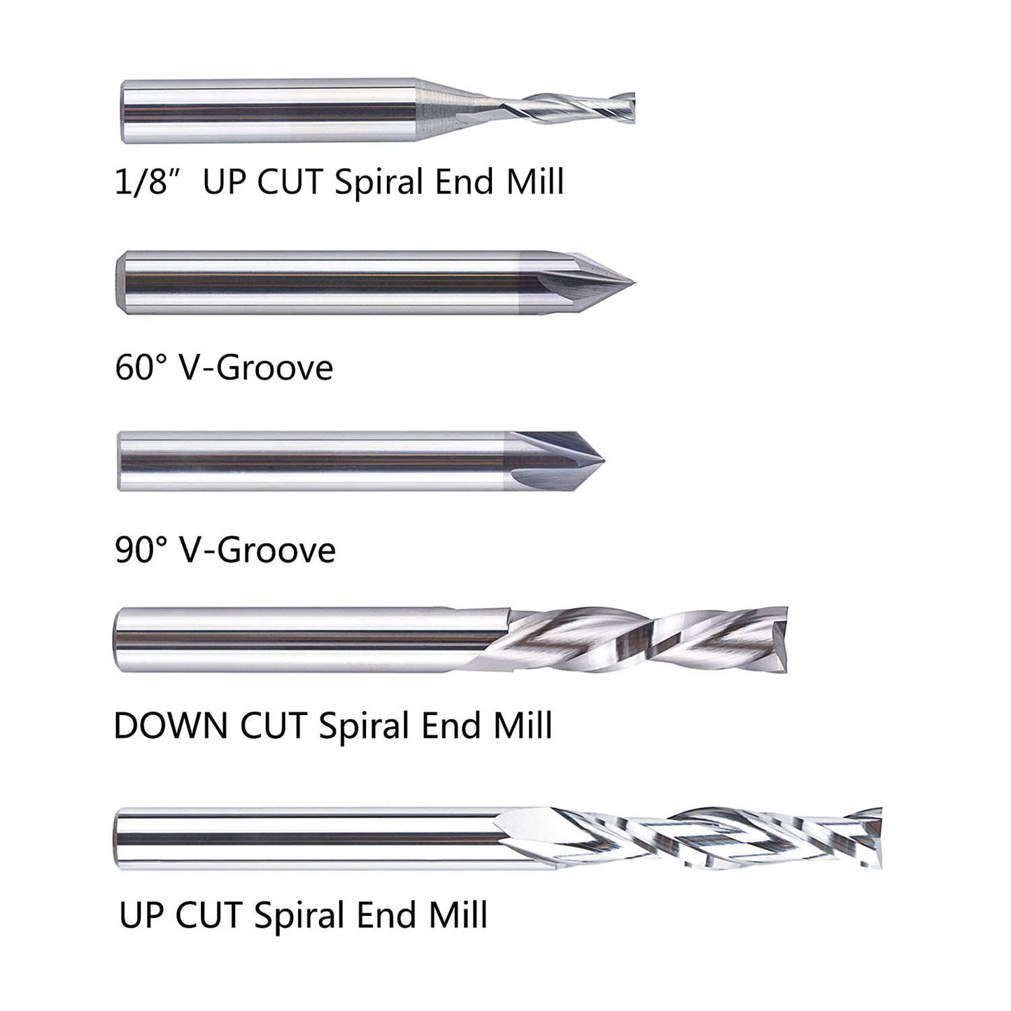 SpeTool 5 Pcs CNC Router Bit Sets Cabide Bit 1/4 Inch Shank Up Down Cut V Groove for Woodwork Beginner Engraving Slot