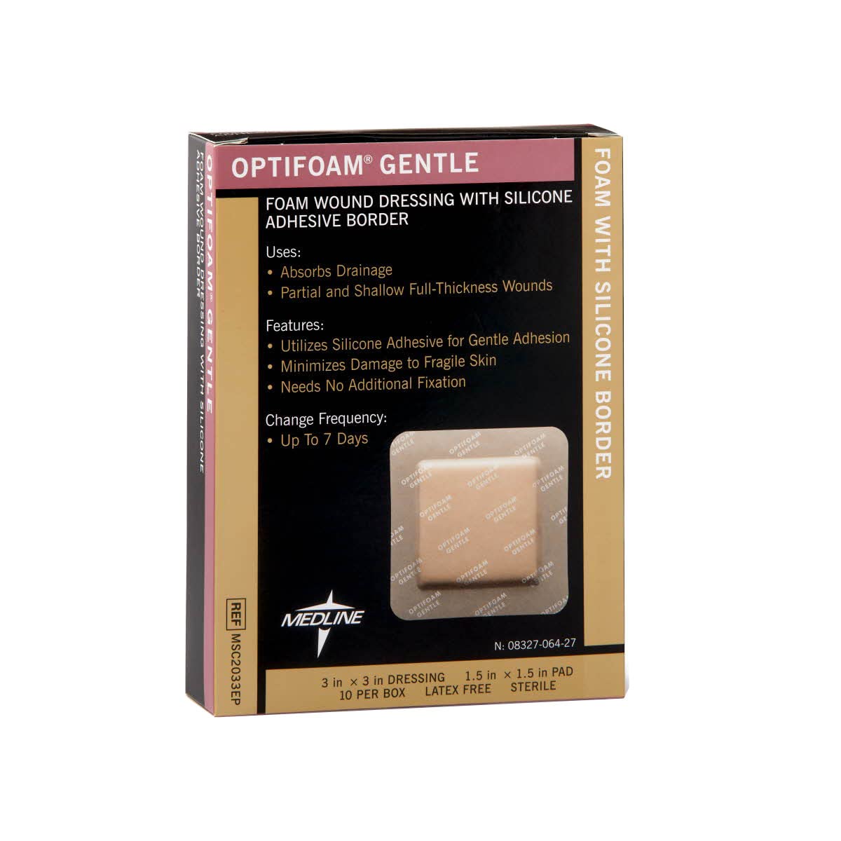 Medline Optifoam Gentle Border Adhesive Dressings, 3 x 3 (Pack of 10) Packaging May Vary