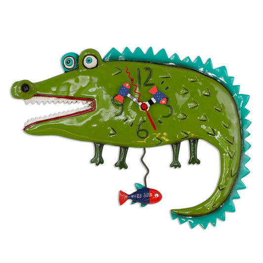 Allen Designs P1998 Swinging Pendulum Alligator Design Clock Later Gator 12.5 inches X 10.5 inches